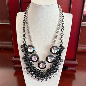Set of 2 Black and Silver Statement Necklaces #432